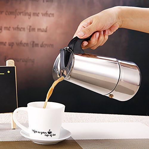  WeHome 6Herd Espresso Maker italienischen Moka Kaffee Topf, Best poliert Edelstahl Kaffeemaschine mit Permanent Filter und hitzebestandig Griff 6-Cup silber