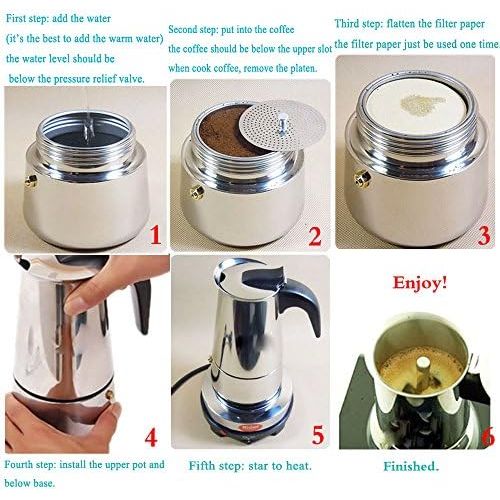  WeHome 6Herd Espresso Maker italienischen Moka Kaffee Topf, Best poliert Edelstahl Kaffeemaschine mit Permanent Filter und hitzebestandig Griff 6-Cup silber