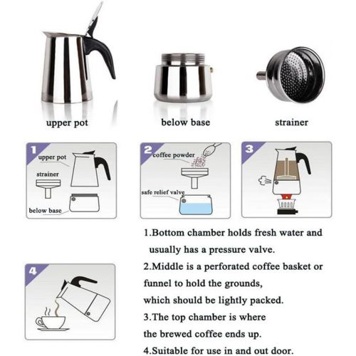  WeHome 6-Cup Stovetop Espresso Maker Italian Moka Coffee Pot - Best Polished Stainless Steel Coffee Percolator with Permanent Filter and Heat Resistant Handle For Home and Office Use