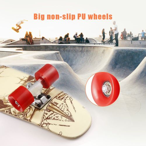  WeSkate Mini Cruiser Board 71cm Retro Komplettboard Vintage Skateboard mit Holz Deck aus 9-lagigem kanadischem Ahornholz fuer Erwachsene Kinder Jungen Maedchen