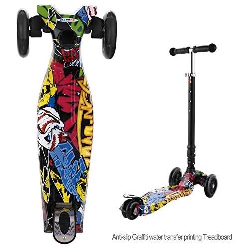  WeSkate Kinderroller Madchen Jungen Kick Scooter Kinder 3 Rad Roller Kleinkind mit Graffiti Deck Einstellbar Hoehe Klappbar faltbar System Roller Dreirad ab 3-12 Jahre