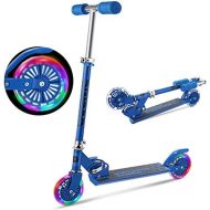 WeSkate Scooter for Kids with LED Light Up Wheels, Adjustable Height Kick Scooters for Boys and Girls, Rear Fender Break|5lb Lightweight Folding Kids Scooter, 110lb Weight Capacity