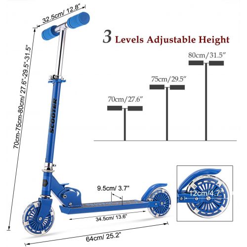  WeSkate Scooter for Kids with LED Light Up Wheels, Adjustable Height Kick Scooters for Boys and Girls, Rear Fender Break|5lb Lightweight Folding Kids Scooter, 110lb Weight Capacity