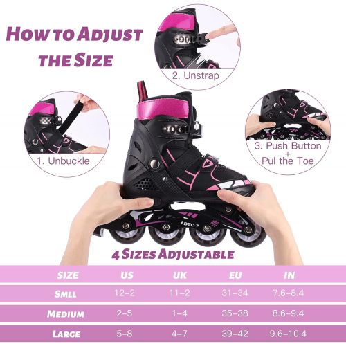  Weskate Adjustable Inline Skates for Kids and Adults Roller Women Blades with Light Up Wheels for Girls Boy Beginner Blades Roller Skates for Outdoor and Indoor