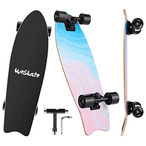  WeSkate Cruiser Skateboards for Beginners, 27 Inch Complete Skateboard for Kids Teens Adults, 7 Layer Canadian Maple Double Kick Deck Concave Trick Skateboard with All-in-One Skate