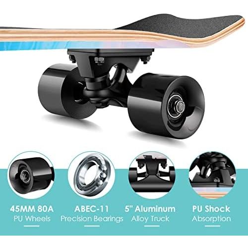  WeSkate Cruiser Skateboards for Beginners, 27 Inch Complete Skateboard for Kids Teens Adults, 7 Layer Canadian Maple Double Kick Deck Concave Trick Skateboard with All-in-One Skate