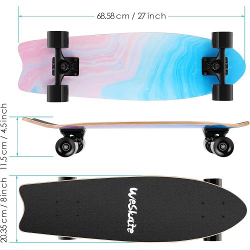  WeSkate Cruiser Skateboards for Beginners, 27 Inch Complete Skateboard for Kids Teens Adults, 7 Layer Canadian Maple Double Kick Deck Concave Trick Skateboard with All-in-One Skate