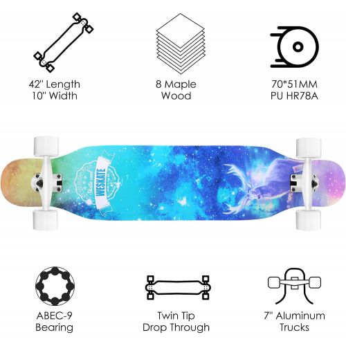  WeSkate 42 Inch Freeride Longboard 8 Ply Canadian Maple Downhill Skateboard Cruiser Complete for Cruising, Carving, Dancing, Free-Style and Downhill for Beginners Teens Adults Men