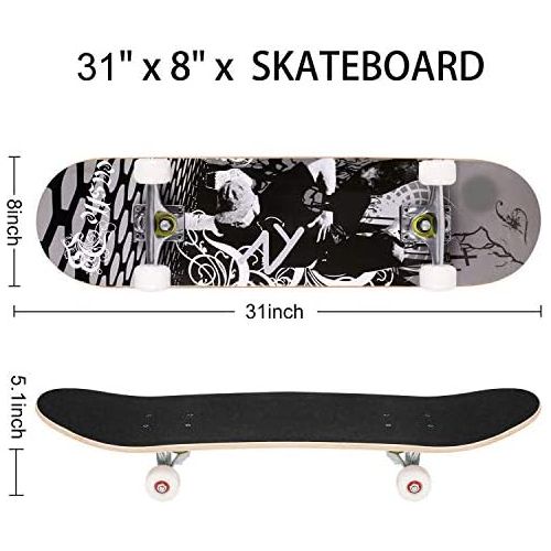  WeSkate Standard Skateboards for Kids 31x8 Complete Skateboard for Boys Girls Teens, 7 Layer Canadian Maple Double Kick Concave Cruiser Trick Skate Board for Beginners Youth Adults