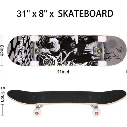  WeSkate Standard Skateboards for Kids 31x8 Complete Skateboard for Boys Girls Teens, 7 Layer Canadian Maple Double Kick Concave Cruiser Trick Skate Board for Beginners Youth Adults