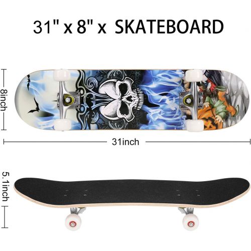  WeSkate Standard Skateboards for Kids 31x8 Complete Skateboard for Boys Girls Teens, 7 Layer Canadian Maple Double Kick Concave Cruiser Trick Skate Board for Beginners Youth Adults