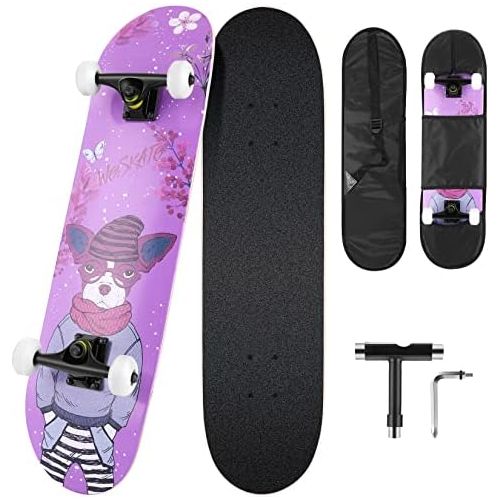  WeSkate Upgraded Skateboards for Beginners, 31 x 8 Complete Standard Skateboards for Kids Teen Boys & Girls, 8 Layer Canadian Maple Double Kick Concave Cruiser Skateboard with All-