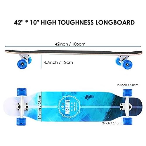  WeSkate Longboards 42 Skateboard for Teen Girls Adults Beginners, Complete Skateboard with ABEC-9 Bearings, 8-ply Maple Drop-Through Freeride Skateboards Cruiser with Tool