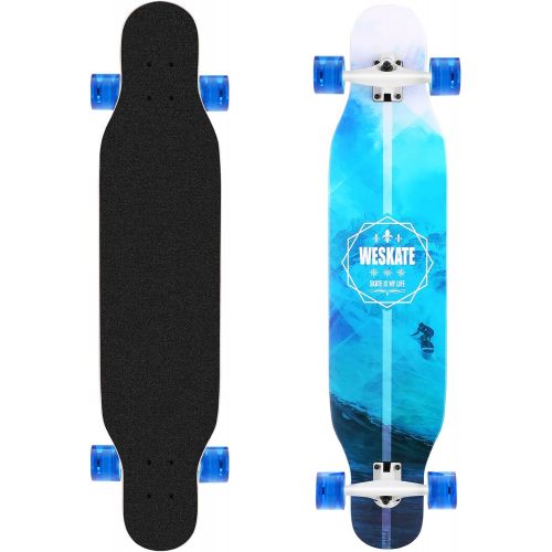  WeSkate Longboards 42 Skateboard for Teen Girls Adults Beginners, Complete Skateboard with ABEC-9 Bearings, 8-ply Maple Drop-Through Freeride Skateboards Cruiser with Tool