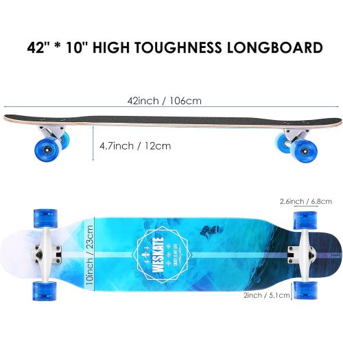  WeSkate Longboards 42 Skateboard for Teen Girls Adults Beginners, Complete Skateboard with ABEC-9 Bearings, 8-ply Maple Drop-Through Freeride Skateboards Cruiser with Tool