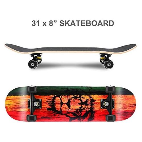  WeSkate Skateboards for Beginners, 31x8 Complete Skateboard for Kids Teens & Adults, ABEC-11 Bearing 7 Layer Canadian Maple Double Kick Deck Concave Trick Skateboard