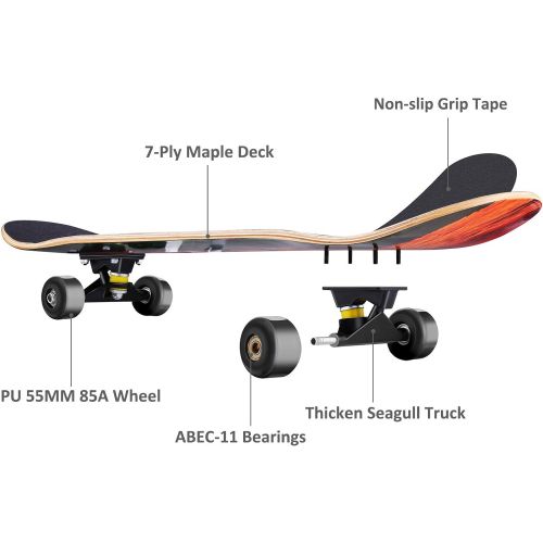  WeSkate Skateboards for Beginners, 31x8 Complete Skateboard for Kids Teens & Adults, ABEC-11 Bearing 7 Layer Canadian Maple Double Kick Deck Concave Trick Skateboard