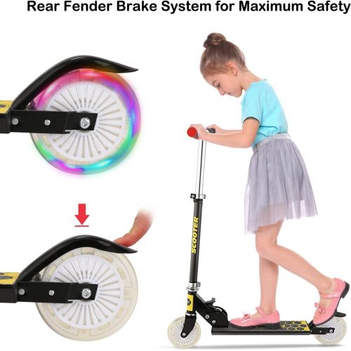  WeSkate Scooter for Kids with LED Light Up Wheels, Adjustable Height Kick Scooters for Boys and Girls Ages 3-12, Rear Fender Break, Folding Kids Scooter, 110lb Weight Capacity