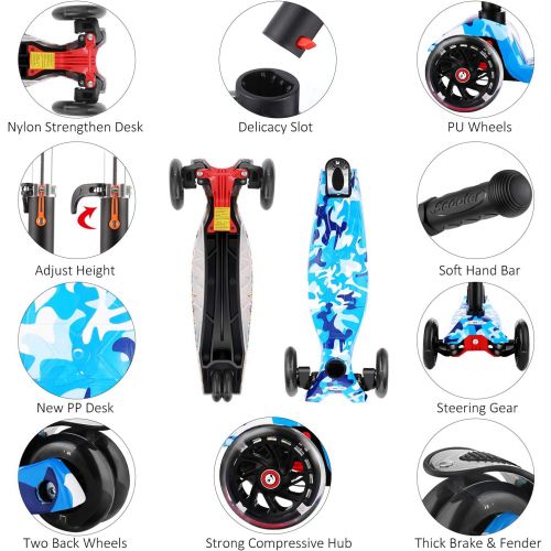  WeSkate Scooters for Kids, Lights Up Scooter for Girls Boys, Adjustable Height, Scooters for Children Ages 3-12