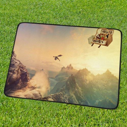  WeTong WHIOFE Mountains Dragons Fantasy Art The Elder Scrolls V Pattern Portable and Foldable Blanket Mat 60x78 Inch Handy Mat for Camping Picnic Beach Indoor Outdoor Travel