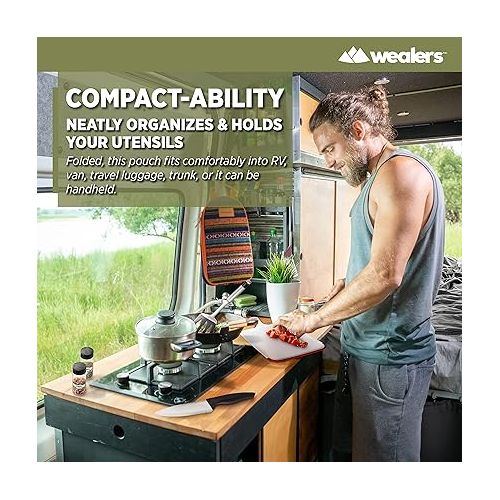  Camp Kitchen Cooking Utensil Set Travel Organizer Grill Accessories Portable Compact Gear for Backpacking BBQ Camping Hiking Travel Cookware Kit Water Resistant Case