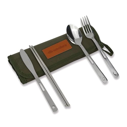  Wealers 13 Piece Stainless Steel Family Cutlery Picnic Utensil Set with Travel Case for Camping | Hiking | BBQs - Includes Forks | Spoons | Knifes | Chopstick, Plus Nylon Commuter Case