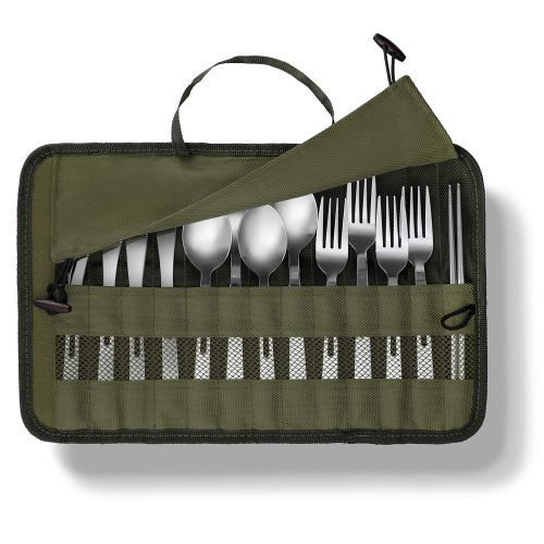  Wealers 13 Piece Stainless Steel Family Cutlery Picnic Utensil Set with Travel Case for Camping | Hiking | BBQs - Includes Forks | Spoons | Knifes | Chopstick, Plus Nylon Commuter Case