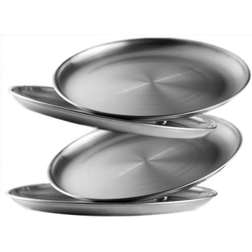  Wealers Reusable Brushed Metal 18/8 Dinner Plates- Vintage Quality 304 Stainless Steel Silver Color Heavy Duty Kitchenware Round Metal 9 Inch Plates | Dishwasher Safe | BPA Free| Use for B