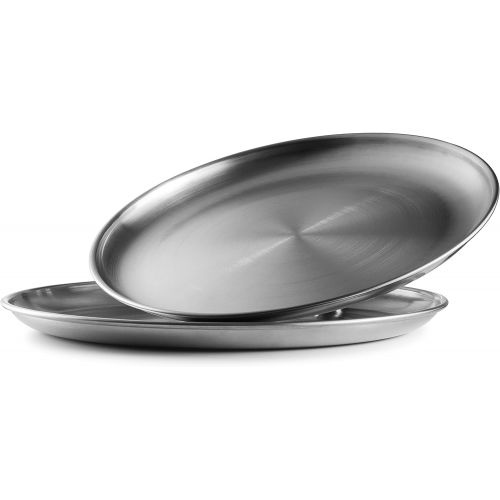  Wealers Reusable Brushed Metal 18/8 Dinner Plates- Vintage Quality 304 Stainless Steel Silver Color Heavy Duty Kitchenware Round Metal 9 Inch Plates | Dishwasher Safe | BPA Free| Use for B