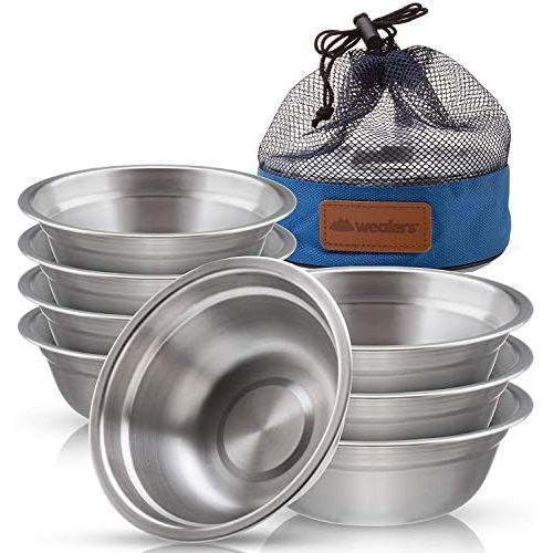  Wealers Stainless Steel Bowl Set - 6 inch Ultra-Portable Dinnerware Round BPA Free Bowls with Mesh Travel Bag for Outdoor Camping | Hiking | Picnic | BBQ | Beach