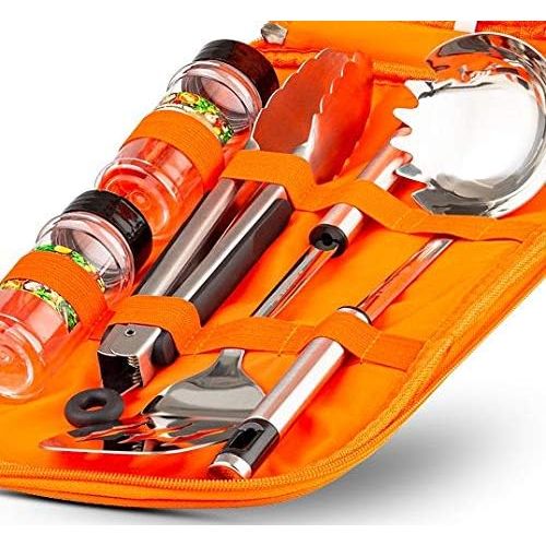  Wealers 11 Piece Camp Kitchen Cooking Utensil Set Travel Organizer Grill Accessories Portable Compact Gear for Backpacking BBQ Camping Hiking Travel Cookware Kit Water Resistant Case
