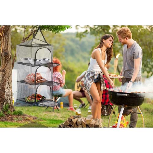  Wealers Outdoor Dry Net Storage and Food Screen 3-Tier Camping, Barbecue, Picnic Meal Protection Organizer | Repel Bugs and Insects | Faster Herb, Clothes, Dish Drying | Foldable (