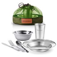 Wealers Unique Complete Messware Kit Polished Stainless Steel Dishes Set| Tableware| Dinnerware| Camping| Includes - Cups | Plates| Bowls| Cutlery| Comes in Mesh Bags