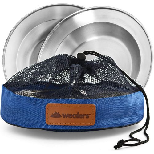  Wealers Stainless Steel Plate Set - 8.5 inch Ultra-Portable Dinnerware Set BPA Free Plates for Outdoor Camping | Hiking | Picnic | BBQ | Beach