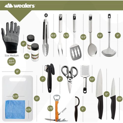  Wealers 30 Piece Camp Kitchen Cooking Utensil Set Travel Organizer Grill Accessories Portable Compact Gear for Backpacking BBQ Camping Hiking Travel Cookware Kit Water Resistant Case