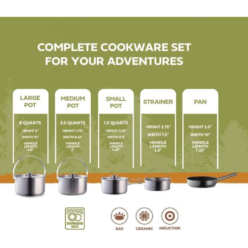  Wealers 11 Piece Camp Kitchen Cooking Utensil Set Travel Organizer Grill Accessories Portable Compact Gear with Camping Cookware Set 304 Stainless Steel 8 Piece Pots & Pans Open Fi
