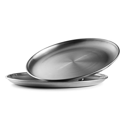  Wealers Reusable Brushed Metal 18/8 Dinner Plates Vintage Quality 304 Stainless Steel Silver Color Heavy Duty Kitchenware Round Metal 9 Inch Plates Dishwasher Safe BPA Free Use for BBQ St