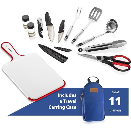  Wealers 11 Piece Camp Kitchen Cooking Utensil Set Travel Organizer Grill Accessories Portable Compact Gear for Backpacking BBQ Camping Hiking Travel Cookware Kit Water Resistant Case