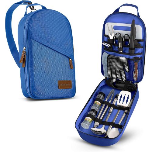  Wealers Camp Kitchen Cooking Utensil & Tableware Utensil Set Travel Organizer Grill Accessories Portable Compact Gear for Backpacking BBQ Camping Hiking Travel Cookware Kit Water Resistant