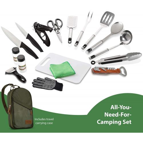 Wealers Camp Kitchen Cooking Utensil Set Travel Organizer Grill Accessories Portable Compact Gear for Backpacking BBQ Camping Hiking Travel Cookware Kit Water Resistant Case
