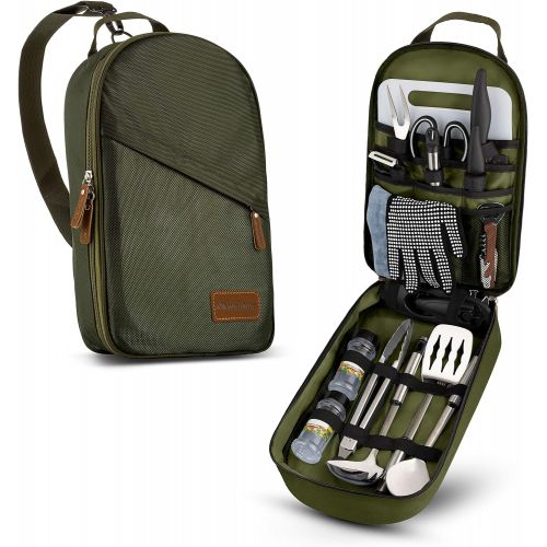  Wealers Camp Kitchen Cooking Utensil Set Travel Organizer Grill Accessories Portable Compact Gear for Backpacking BBQ Camping Hiking Travel Cookware Kit Water Resistant Case