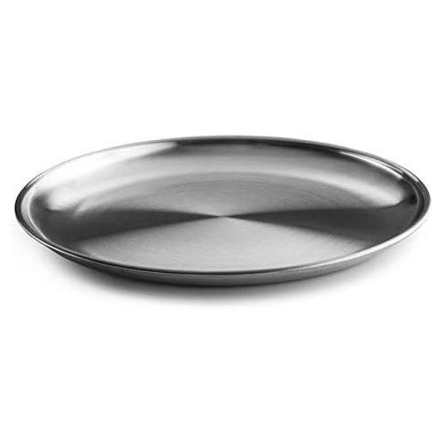  Reusable Brushed Metal 18/8 Dinner Plates- Vintage Quality 304 Stainless Steel Silver Color Heavy Duty Kitchenware Round Metal 9 Inch Plates | Dishwasher Safe | BPA Free| Use for B