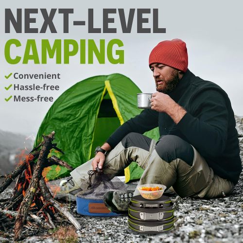  Wealers Camping Cookware 11 Piece Outdoor Mess Kit Backpacking Trailblazing add on Compact Lightweight Durable with Chef Pots, Bowls, Utensils and Mesh Carry Bag Included (11 Piece