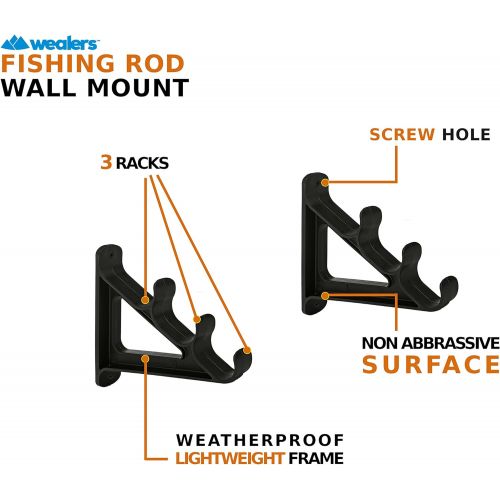  Wealers Fishing Rod Wall Rack - Ultra Sturdy Strong Weatherproof Holds 3 Rods - Space Saving Organizer for Hiking Poles, Ski Poles, Hokey Sticks and Fishing Rods