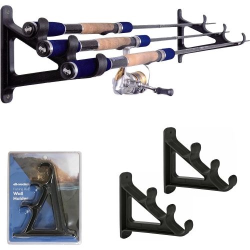  Wealers Fishing Rod Wall Rack - Ultra Sturdy Strong Weatherproof Holds 3 Rods - Space Saving Organizer for Hiking Poles, Ski Poles, Hokey Sticks and Fishing Rods