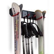 Wealers Wall Mounted Rack Organizer for Skis and Poles Heavy Duty Horizontal Wall Ski Rack Garage Storage with Metal Frame and Padded Hooks Indoors Outdoors Premium Wall Hooks (Medium Hold