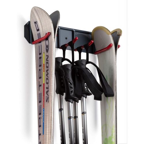  Wealers Wall Mounted Rack Organizer for Skis and Poles Heavy Duty Horizontal Wall Ski Rack Garage Storage with Metal Frame and Padded Hooks Indoors Outdoors Premium Wall Hooks (Medium Hold