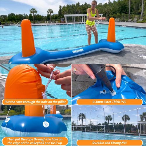  Weanas Inflatable Pool Float Set Volleyball Net and Basketball Hoops Floating Pool Swimming Game Toys Water Inflatable Sports Set for Kids (Dark Blue)
