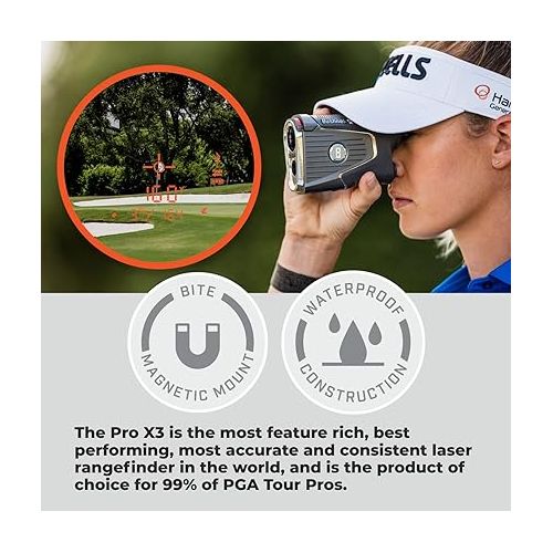  Bushnell PRO X3 / Pro X3+ (Plus) Advanced Laser Golf Rangefinder with Included Carrying Case, Carabiner, Lens Cloth, and Selected Wearable4U Bundle