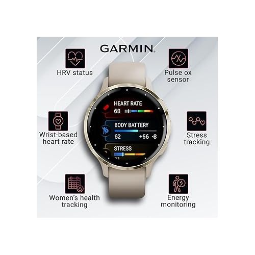  Wearable4U - Garmin Venu 3S GPS Smartwatch AMOLED Display 41mm Watch, Advanced Health and Fitness Features, Up to 10 Days of Battery, Wheelchair Mode, Sleep Coach, French Gray with Power Bank